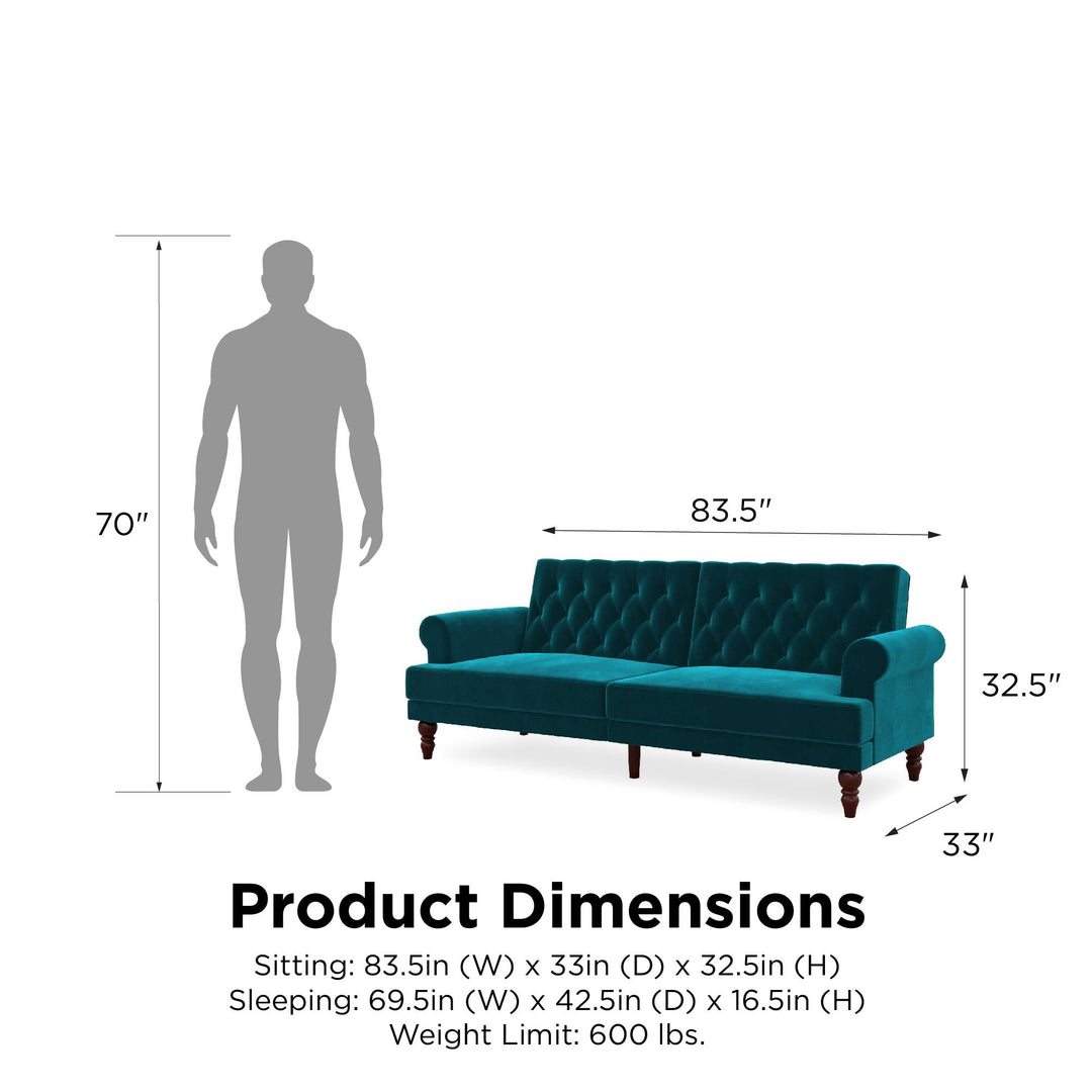 Upholstered Cassidy Futon with Rolled Arms and Button Tufted Details - Green