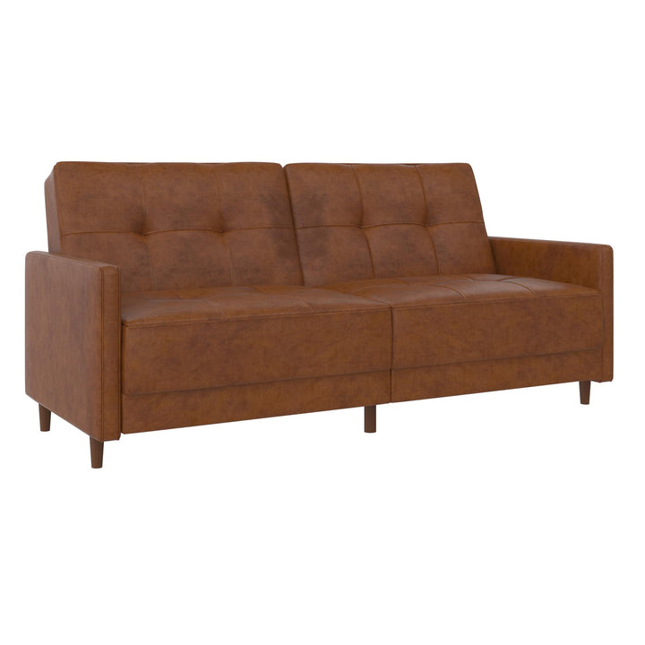 Andora Tufted Upholstered Coil Futon with Wooden Legs - Camel