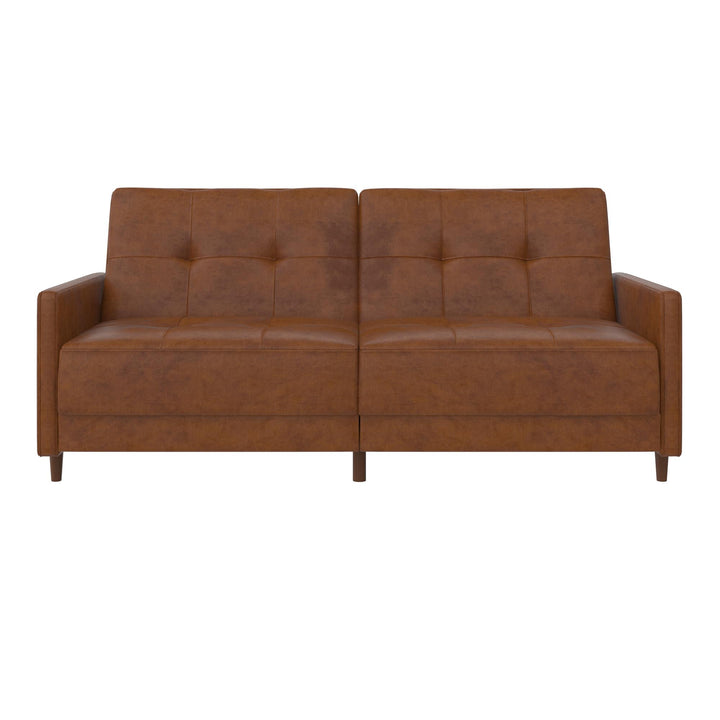 Andora Tufted Upholstered Coil Futon with Wooden Legs - Camel