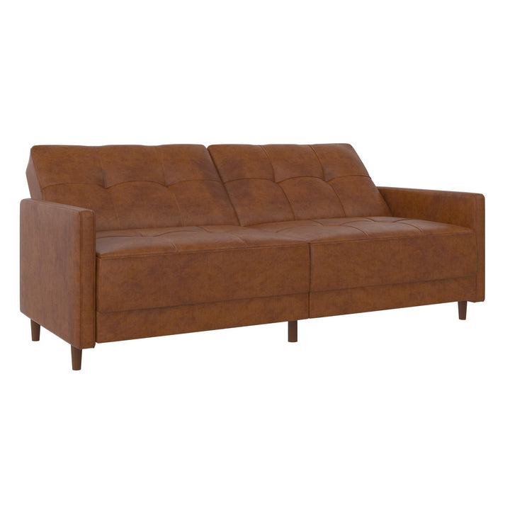 Andora Tufted Upholstered Coil Futon with Wooden Legs - Camel