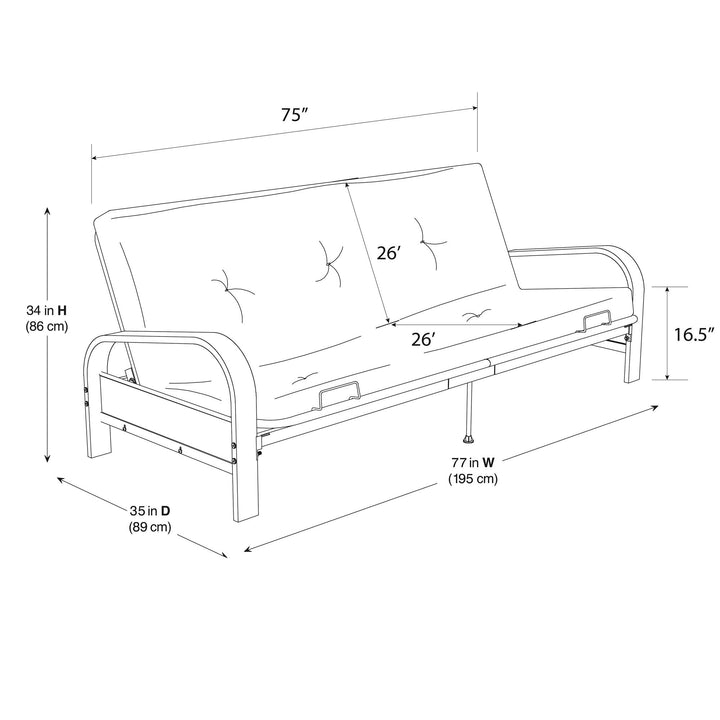 Axton Black Metal Arm Full Size Futon Frame with 6" Poly Fill Mattress - Gray - Full