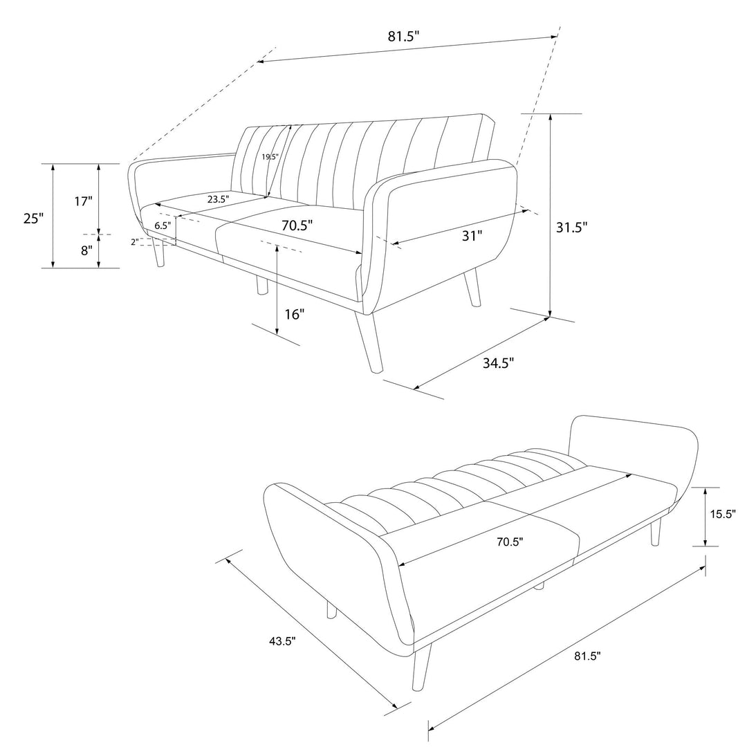 Brittany Futon with Vertical Channel Tufting and Curved Armrests - Navy