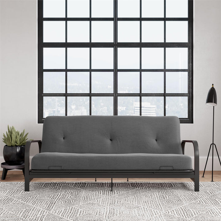 Cleo Black Metal Arm Full Size Futon Frame with 6 Inch Mattress - Gray - Full