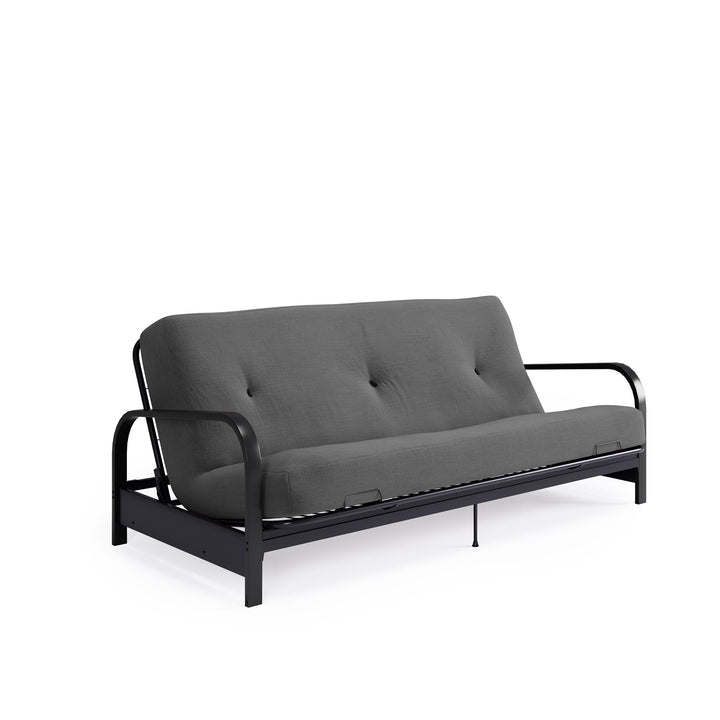 Cleo Black Metal Arm Full Size Futon Frame with 6 Inch Mattress - Gray - Full