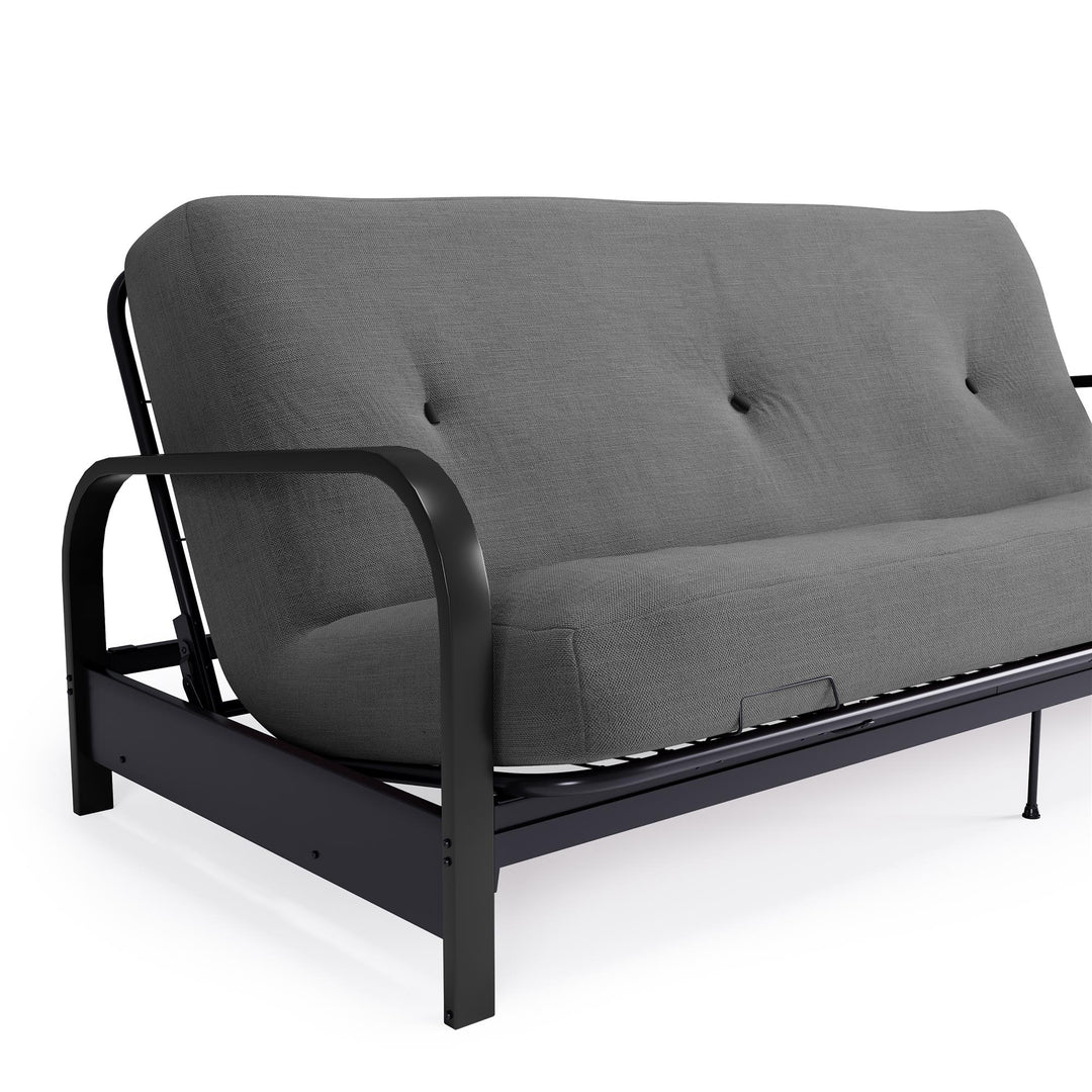 Cleo Black Metal Arm Full Size Futon Frame with 6 Inch Mattress - Gray - Full