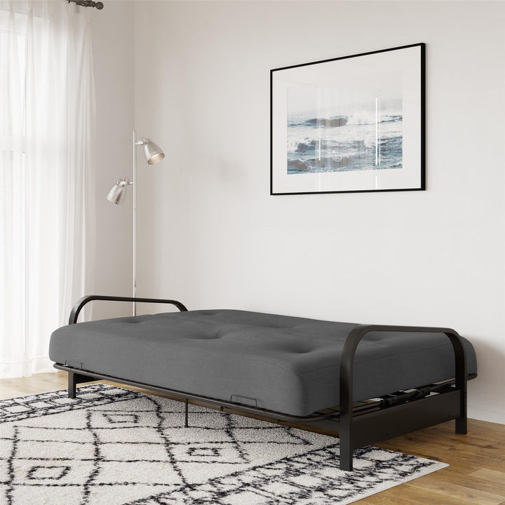 Axton Black Metal Arm Full Size Futon Frame with 6" Poly Fill Mattress - Gray - Full