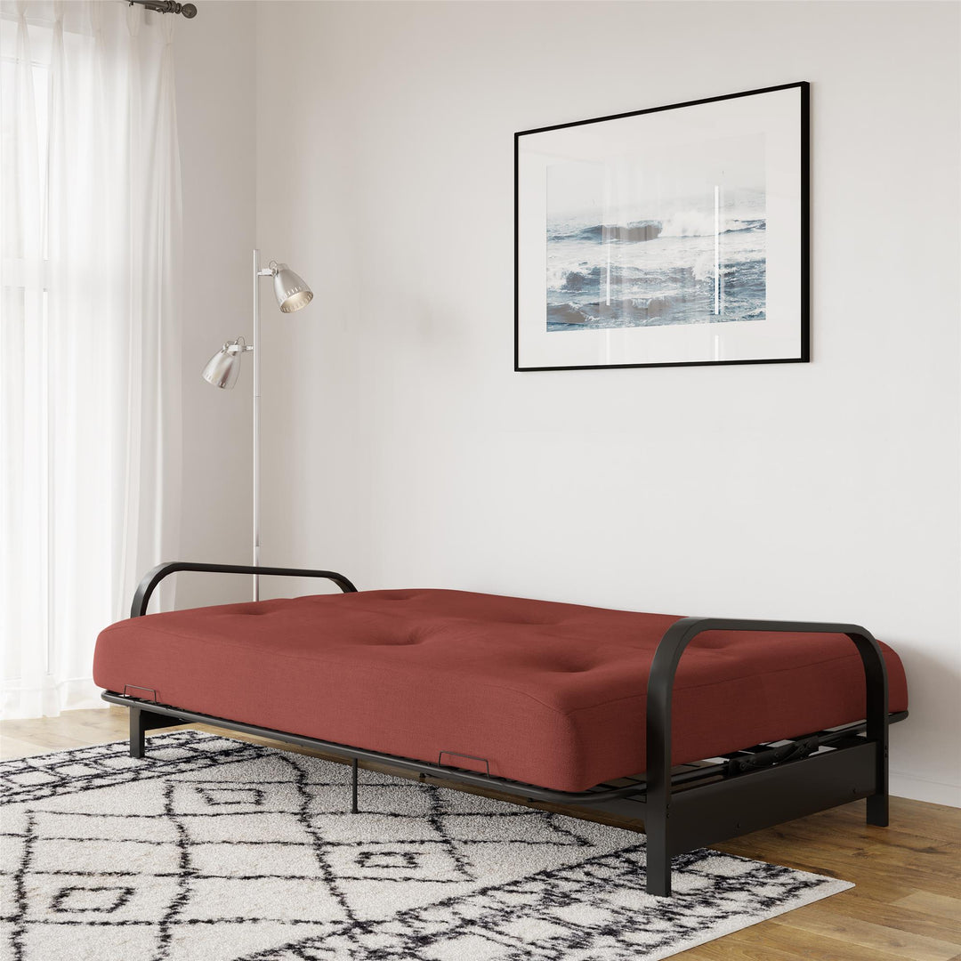 Axton Black Metal Arm Full Size Futon Frame with 6" Poly Fill Mattress - Red - Full