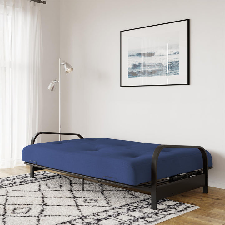 Axton Black Metal Arm Full Size Futon Frame with 6" Poly Fill Mattress - Blue - Full