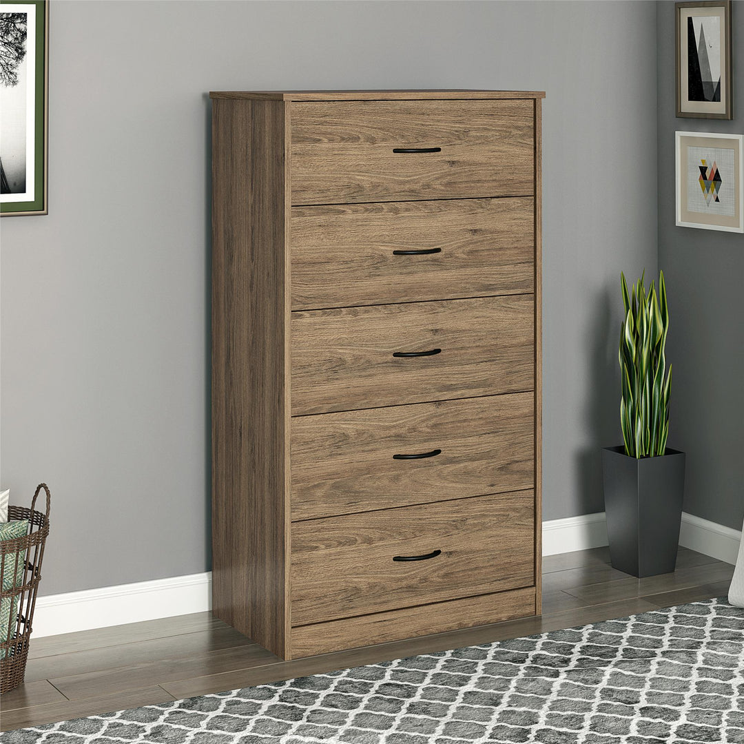 Rory Tall 5 Drawer Dresser - Rustic Oak