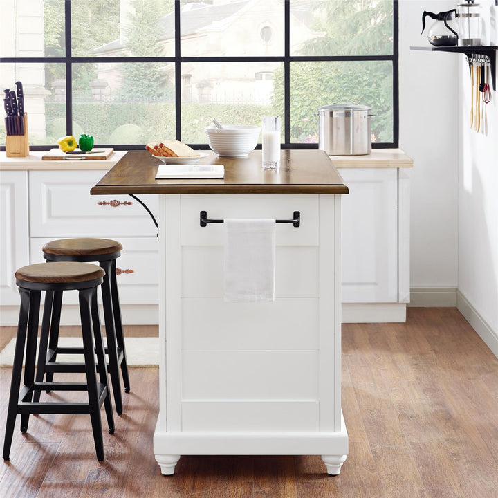 Kelsey Kitchen Island with 2 Stools and Drawers - White