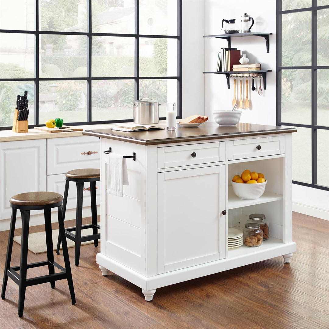 Kelsey Kitchen Island with 2 Stools and Drawers - White