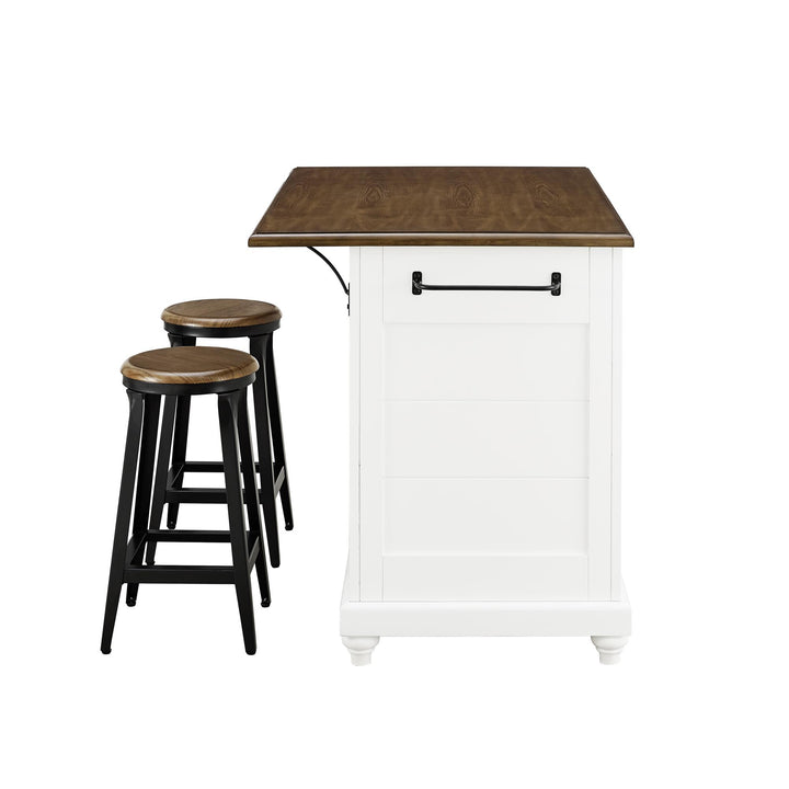 Kelsey Kitchen Island with 2 Stools and Drawers - White