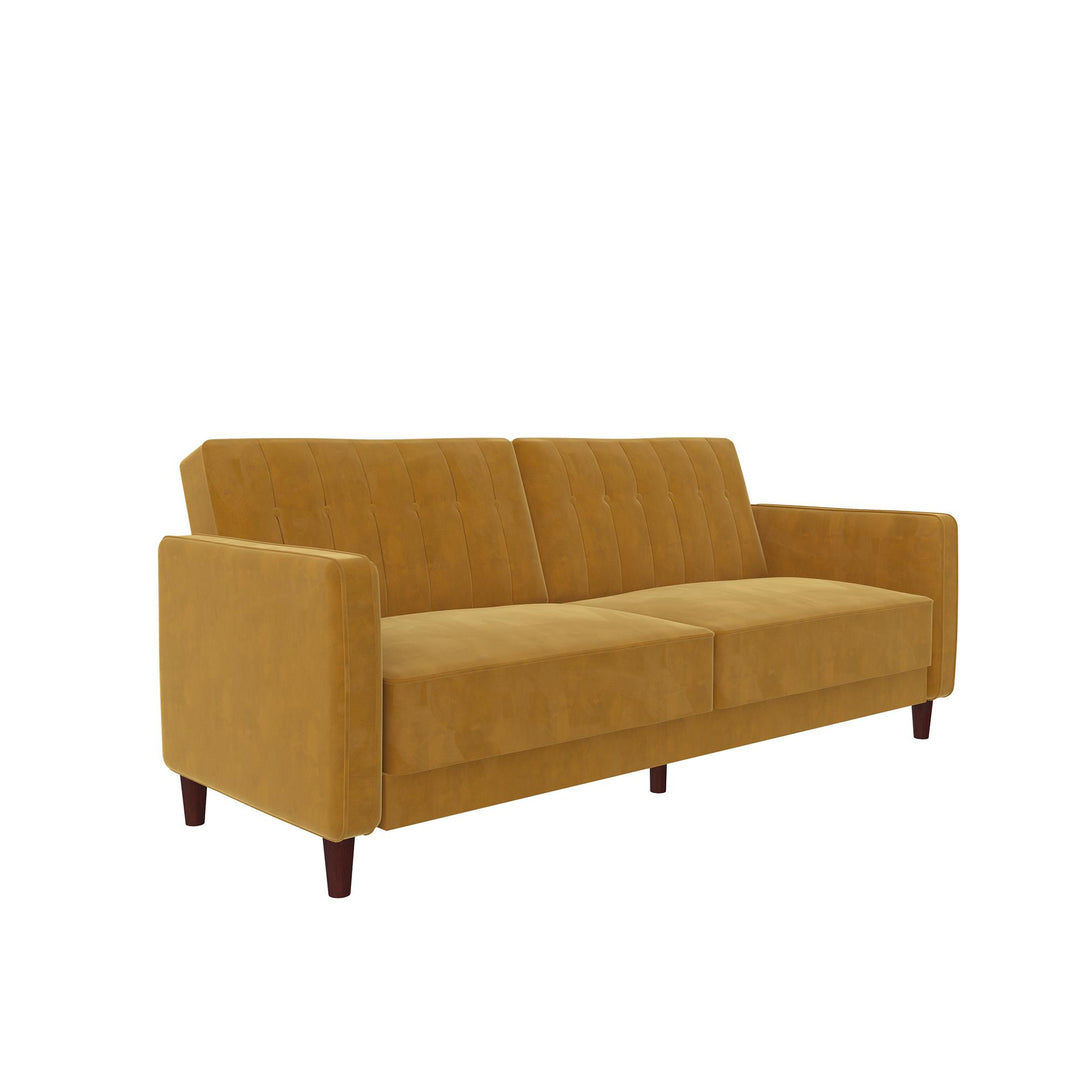 Pin Tufted Transitional Futon with Vertical Stitching and Button Tufting - Mustard