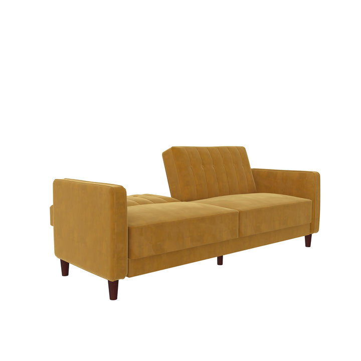 Pin Tufted Transitional Futon with Vertical Stitching and Button Tufting - Mustard