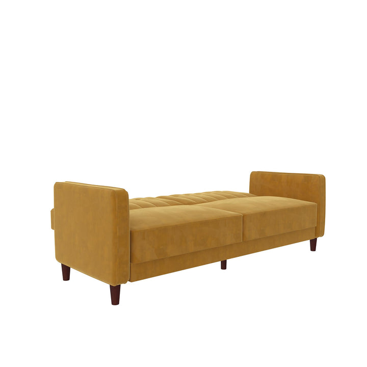 Pin Tufted Transitional Futon with Vertical Stitching and Button Tufting - Mustard