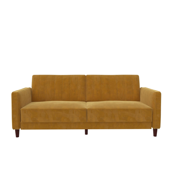 Pin Tufted Transitional Futon with Vertical Stitching and Button Tufting - Mustard