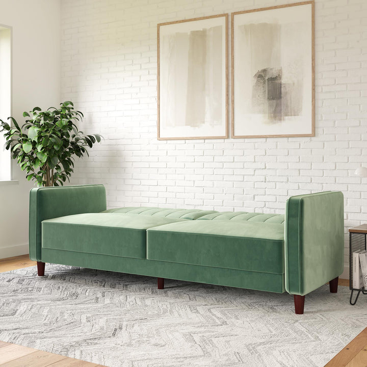 Pin Tufted Transitional Futon with Vertical Stitching and Button Tufting - Light Green