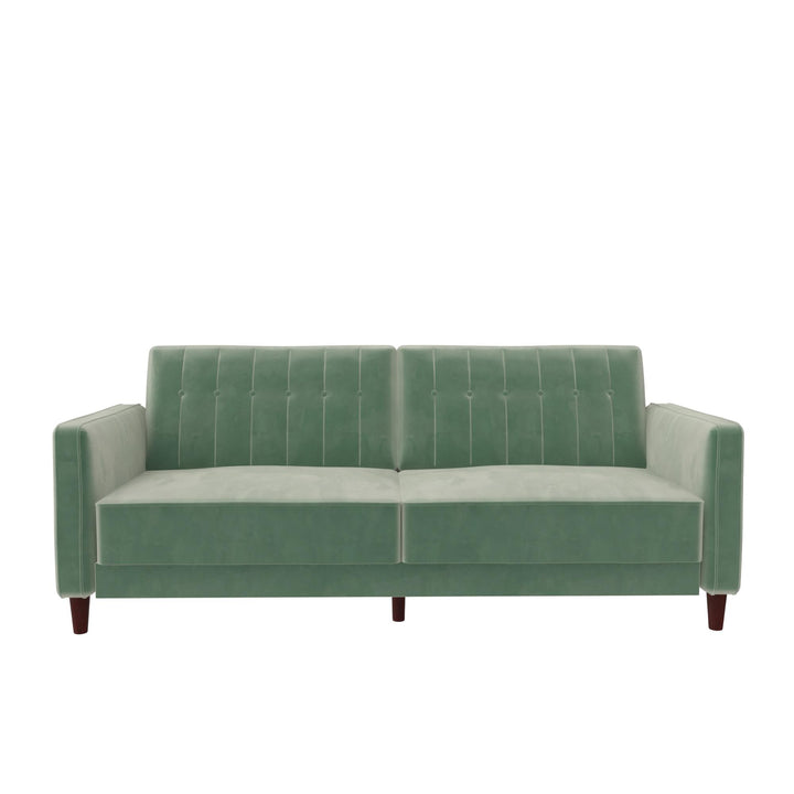 Pin Tufted Transitional Futon with Vertical Stitching and Button Tufting - Light Green