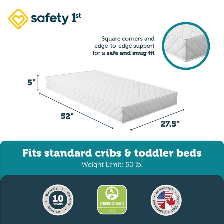 Precious Angel Grow with Me 2-in-1 Baby Crib & Toddler Bed Mattress - White - Crib & Toddler Mattress