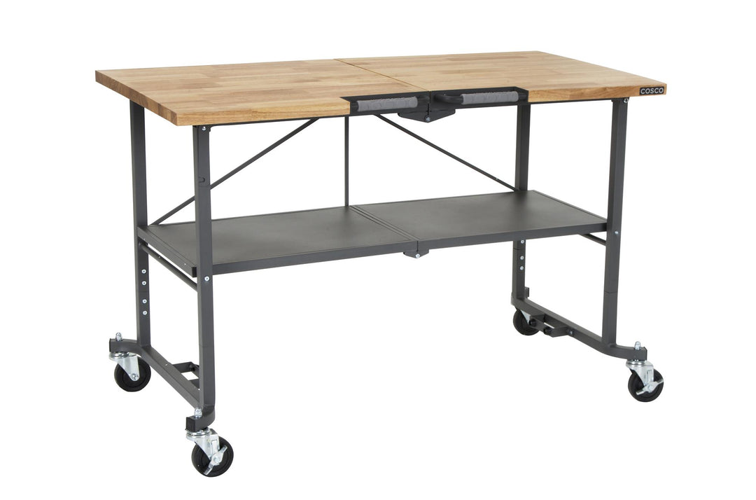 SmartFold Butcher Block Portable Folding Utility Table - Gray