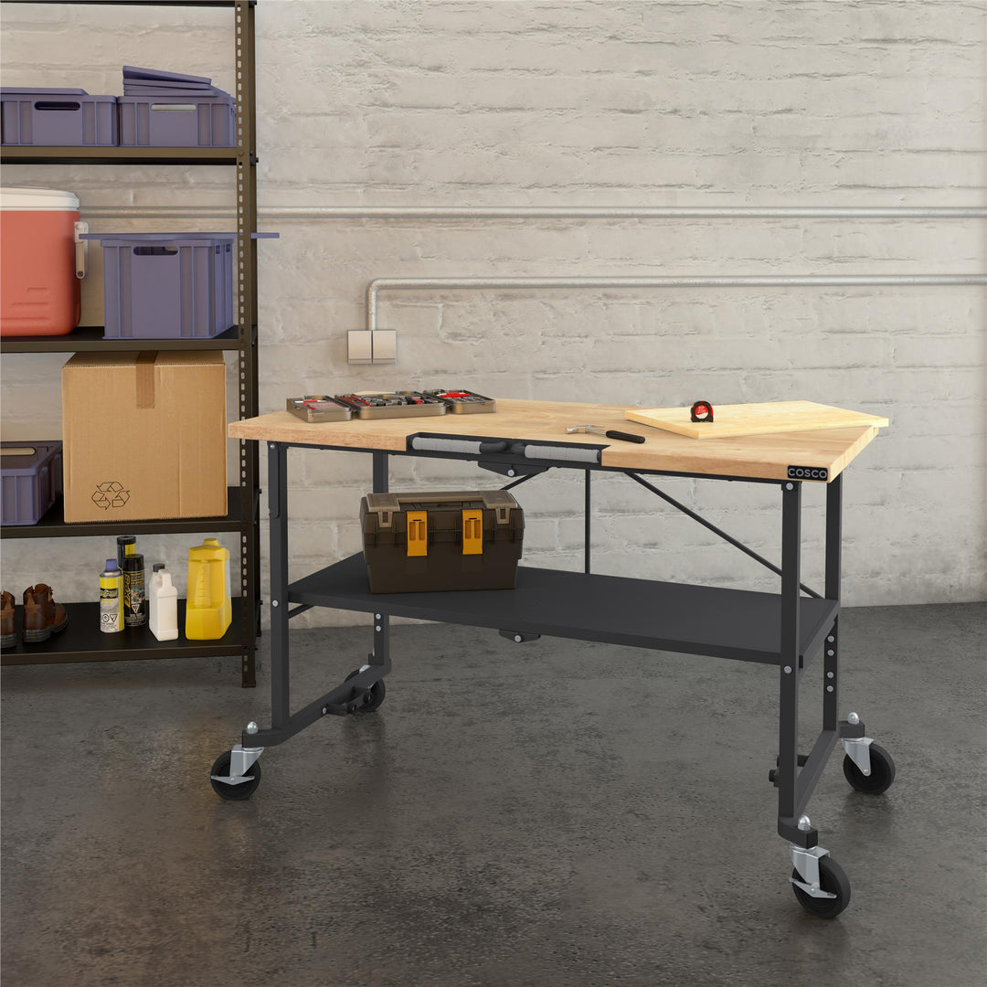 SmartFold Butcher Block Portable Folding Utility Table - Gray