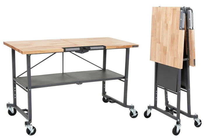 SmartFold Butcher Block Portable Folding Utility Table - Gray