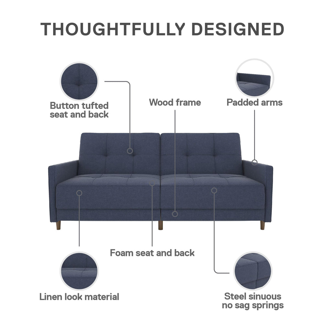 Andora Tufted Upholstered Coil Futon with Wooden Legs - Navy