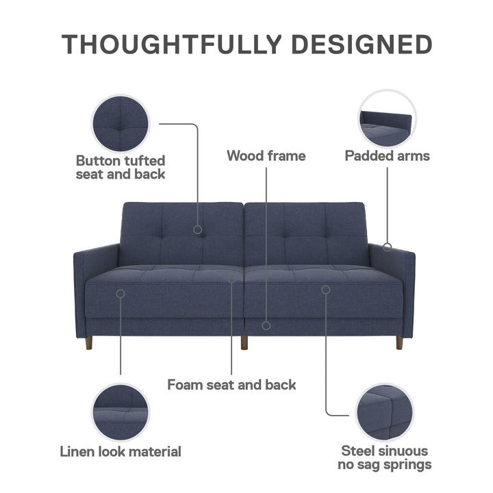 Andora Tufted Upholstered Coil Futon with Wooden Legs - Navy