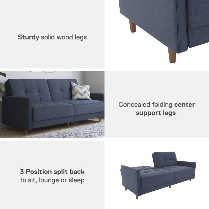 Andora Tufted Upholstered Coil Futon with Wooden Legs - Navy