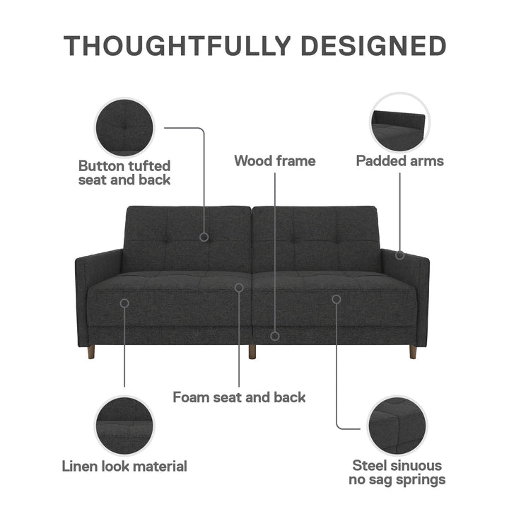 Andora Tufted Upholstered Coil Futon with Wooden Legs - Dark Gray