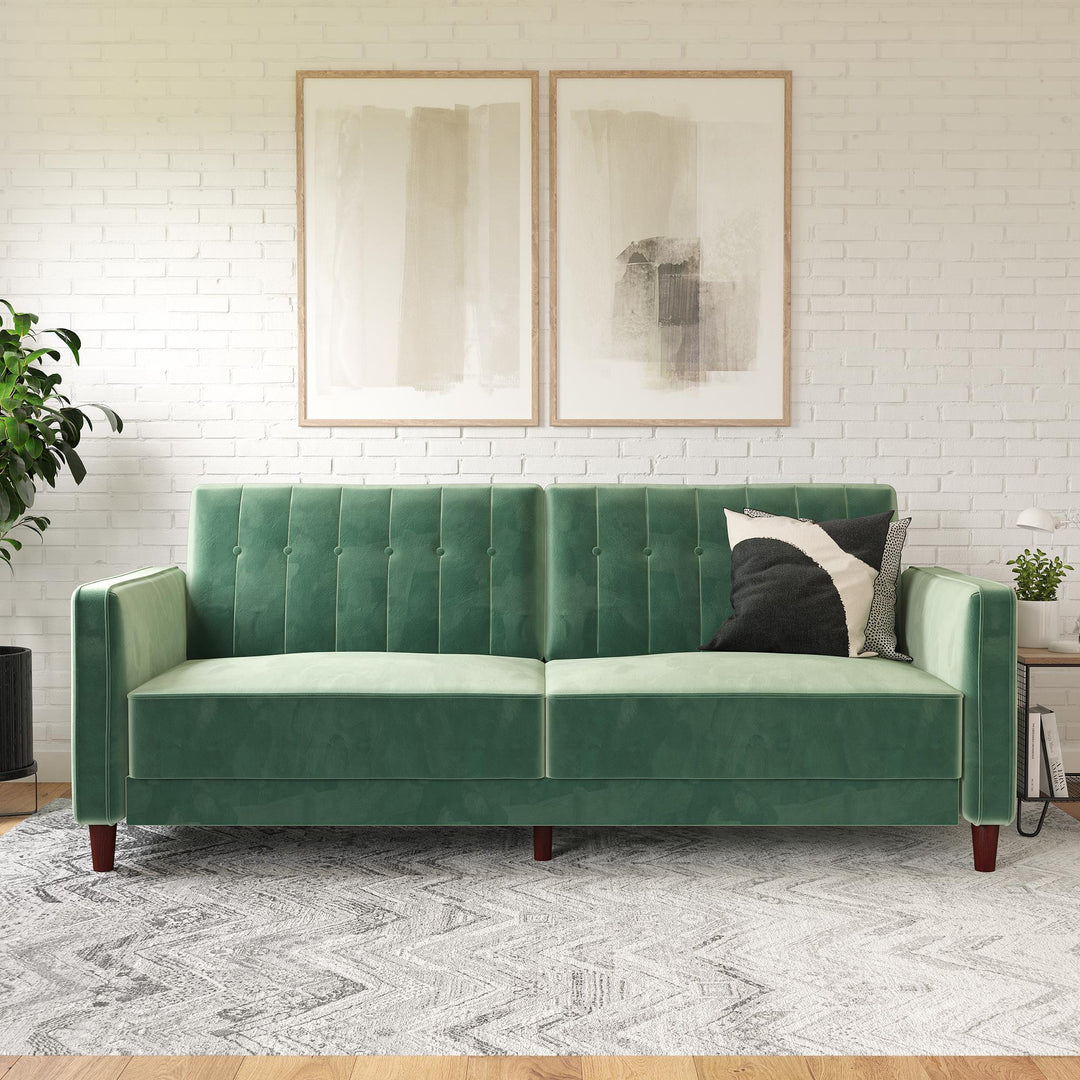 Pin Tufted Transitional Futon with Vertical Stitching and Button Tufting - Light Green