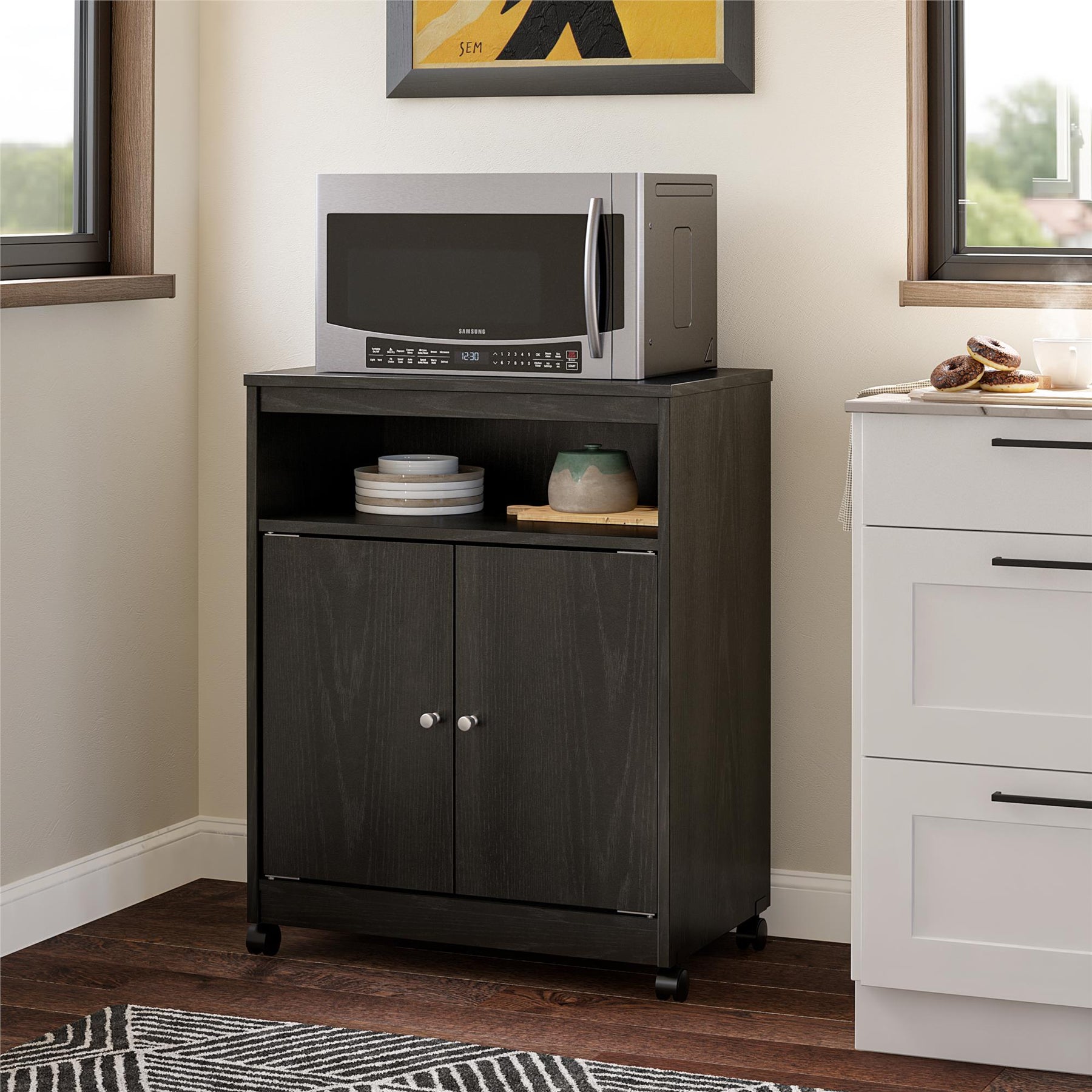 Landry 2 Door Utility Microwave Cart with Shelves – RealRooms