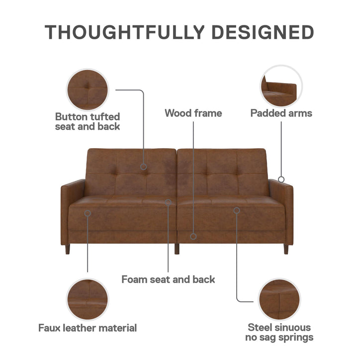 Andora Tufted Upholstered Coil Futon with Wooden Legs - Camel