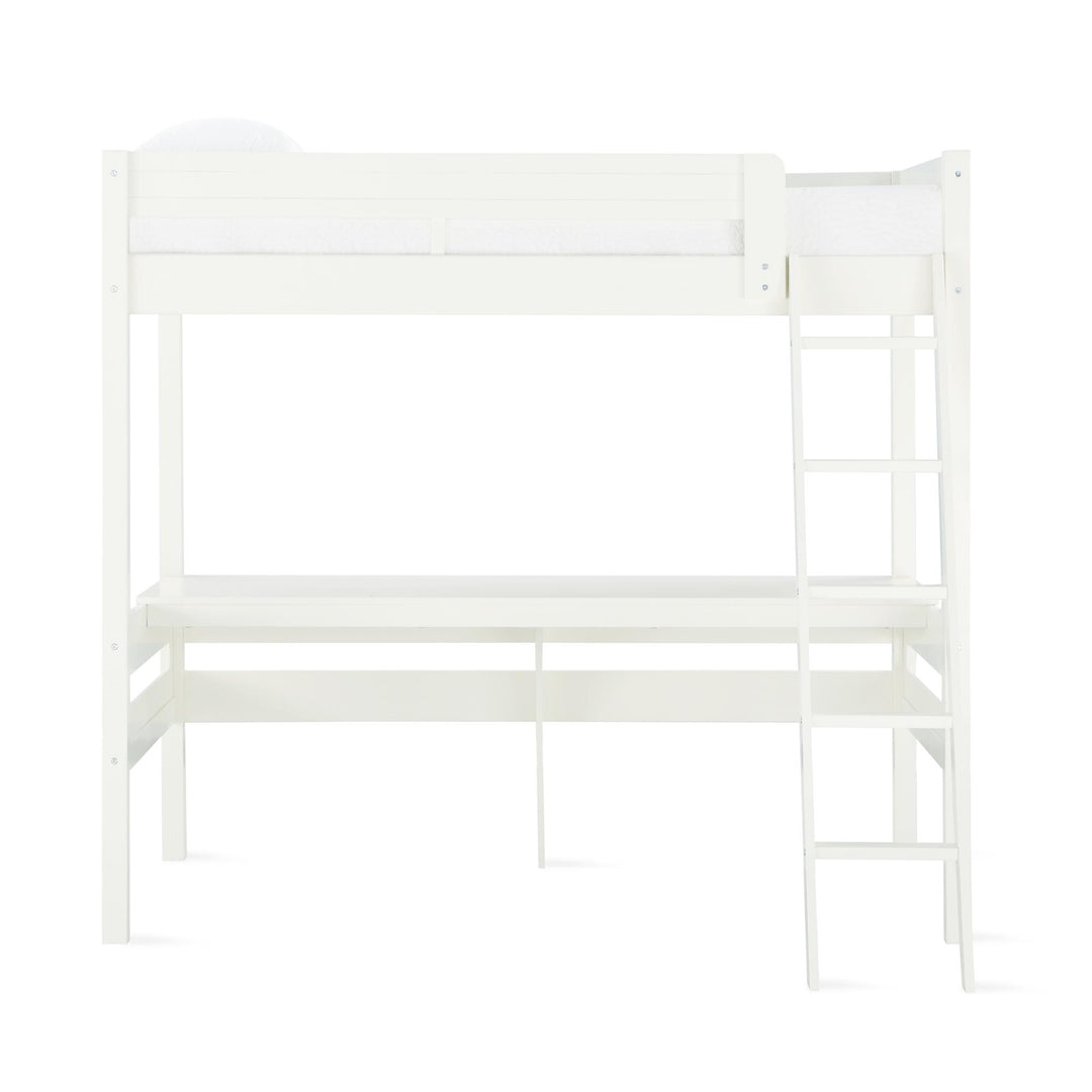 Harlan Twin Size Loft Bed with Desk and Ladder - White