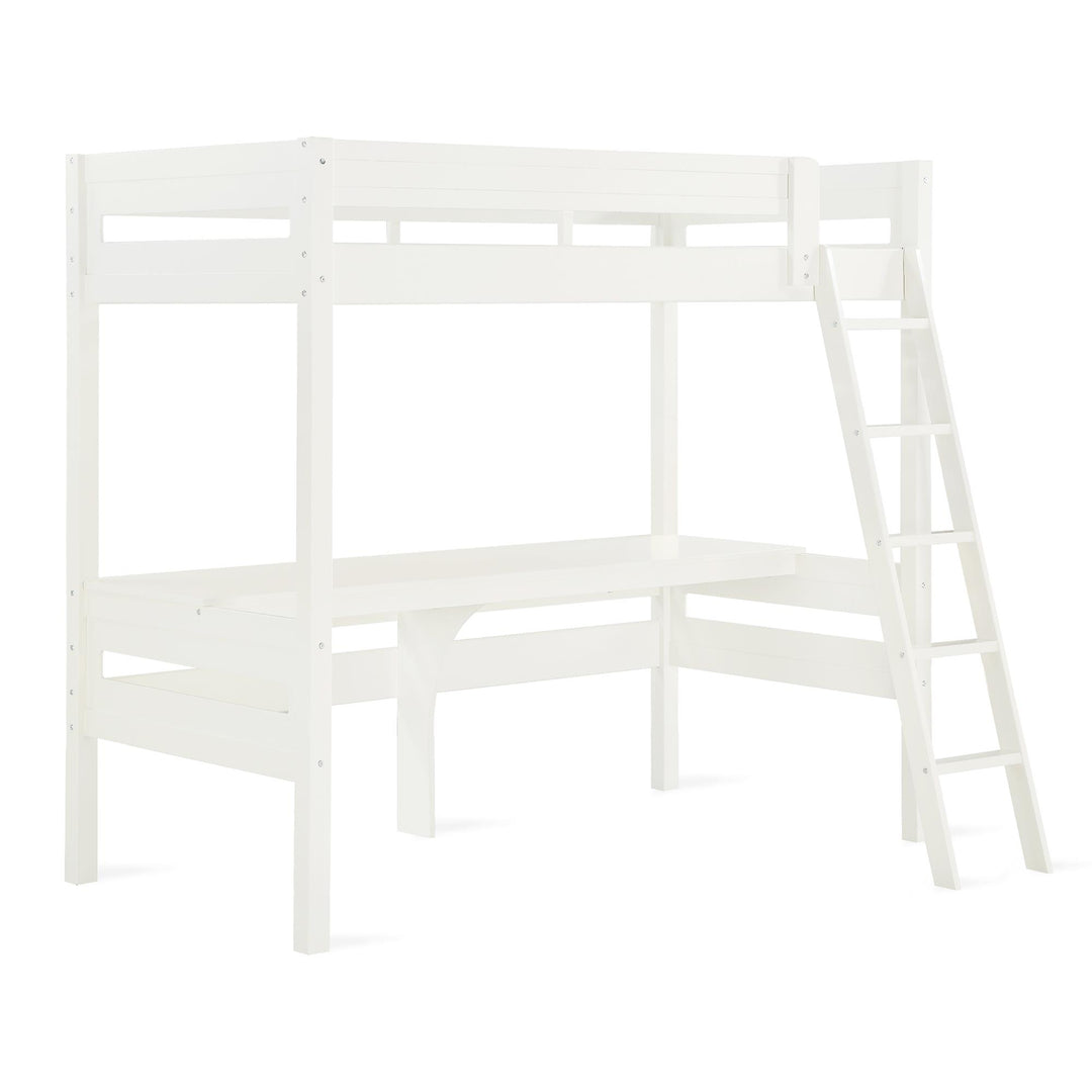 Harlan Twin Size Loft Bed with Desk and Ladder - White