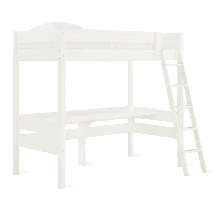 Harlan Twin Size Loft Bed with Desk and Ladder - White