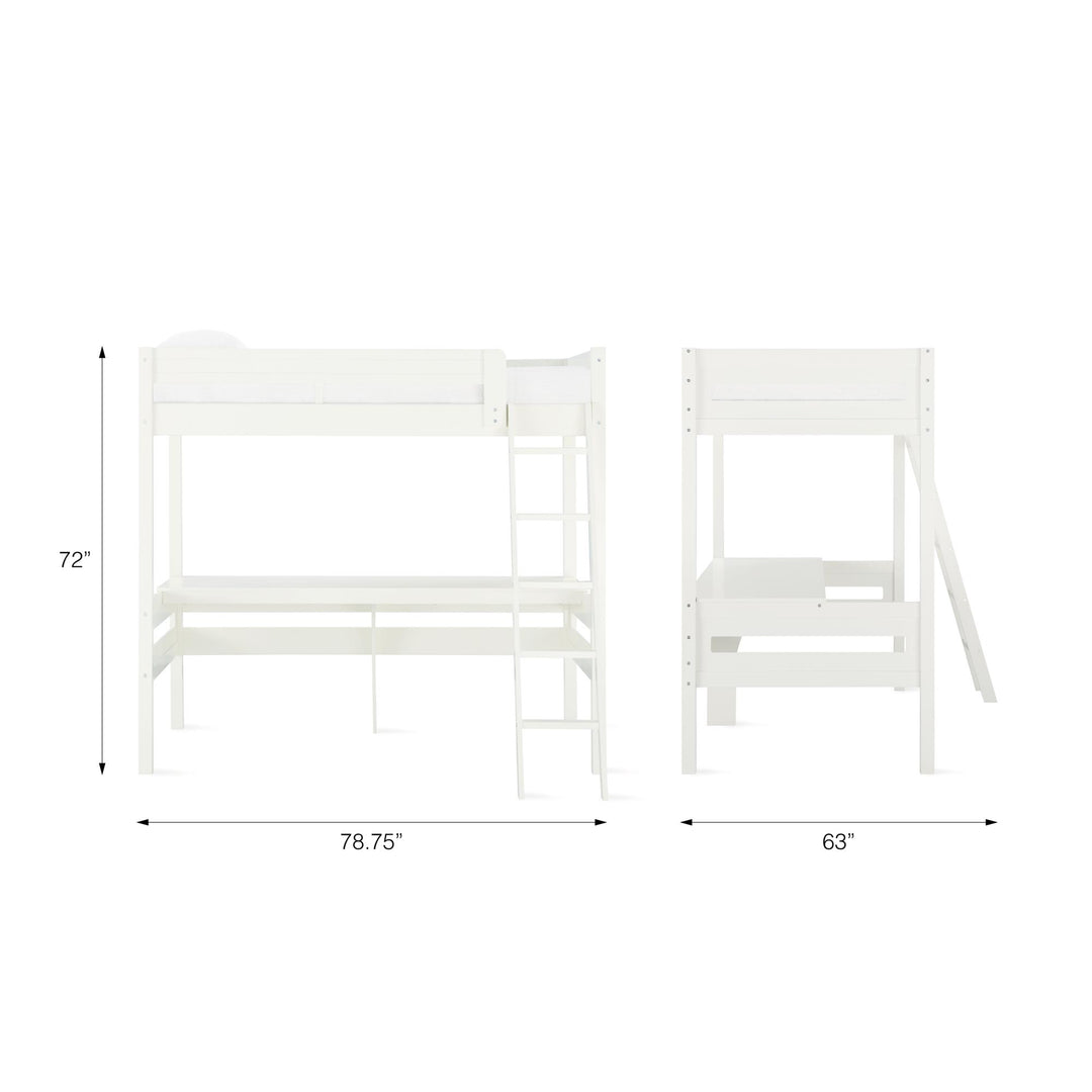 Harlan Twin Size Loft Bed with Desk and Ladder - White