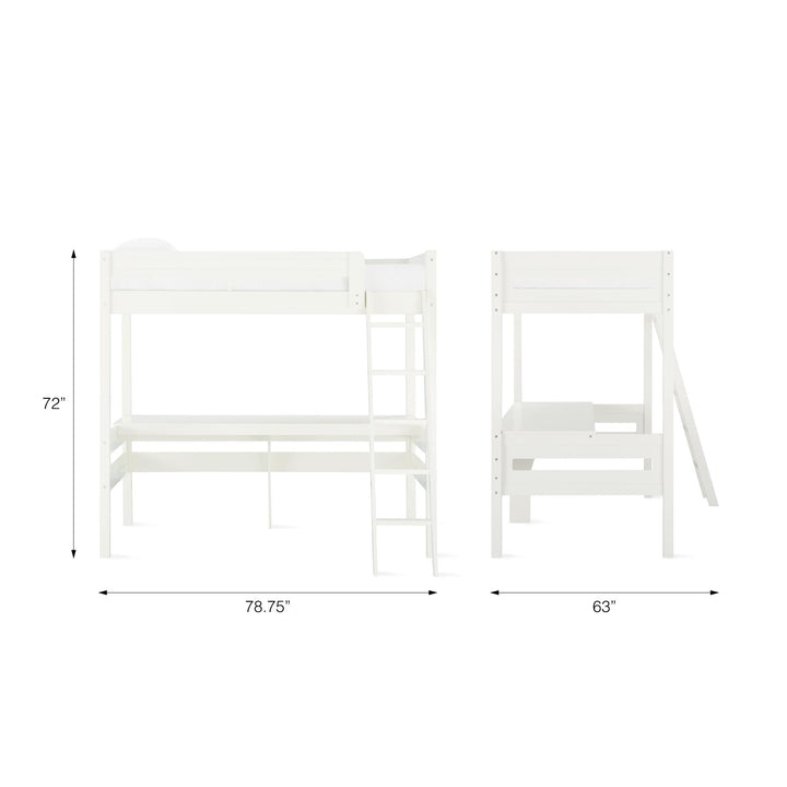 Harlan Twin Size Loft Bed with Desk and Ladder - White