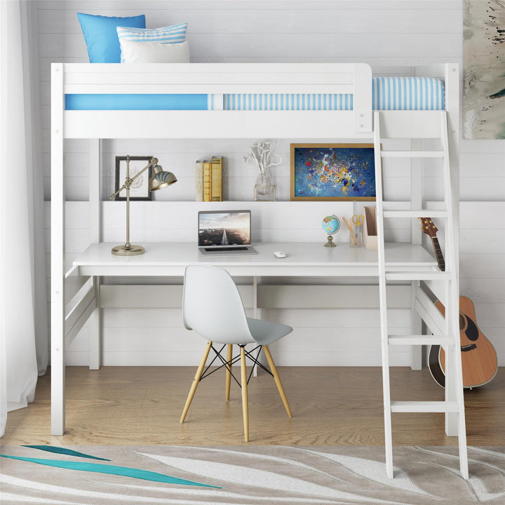 Harlan Twin Size Loft Bed with Desk and Ladder - White