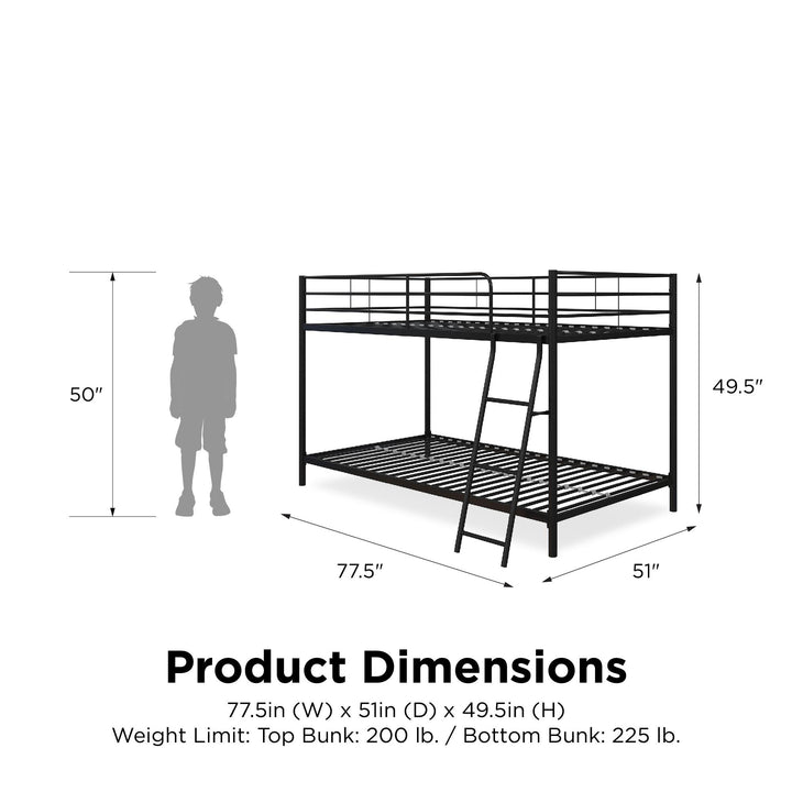 Small Space Junior Twin over Twin Metal Bunk Bed - Black - Twin-Over-Twin