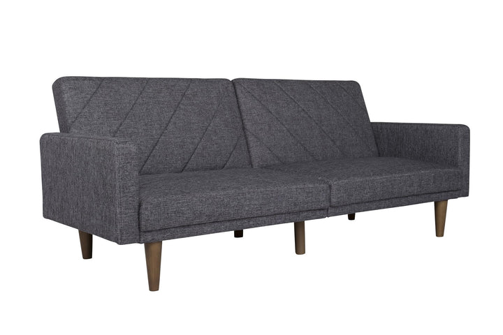 Paxson Futon with Solid Wood Legs and Diagonal Design - Dark Gray