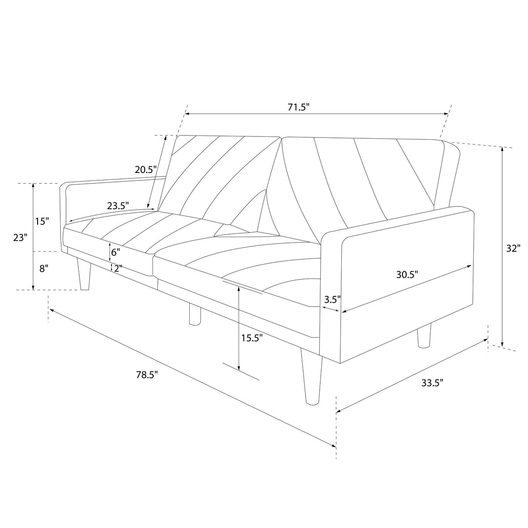 Paxson Futon with Solid Wood Legs and Diagonal Design - Dark Gray