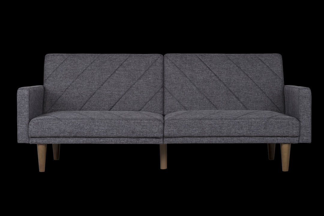 Paxson Futon with Solid Wood Legs and Diagonal Design - Dark Gray