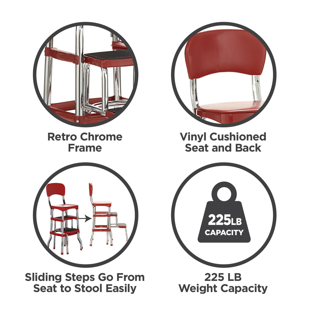 Stylaire Retro Chair and 2 Step Step Stool with Pull-Out Steps - Red - 1-Pack