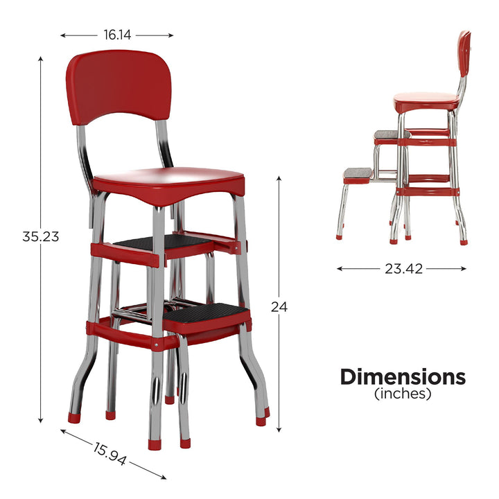 Stylaire Retro Chair and 2 Step Step Stool with Pull-Out Steps - Red - 1-Pack