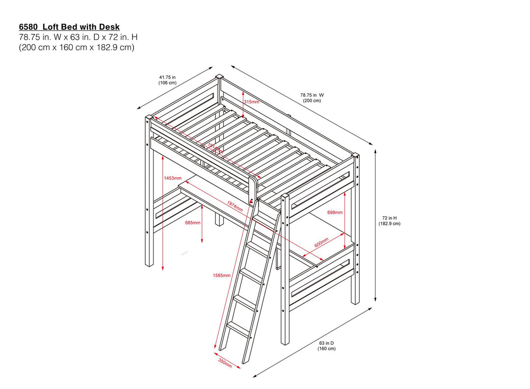 Harlan Twin Size Loft Bed with Desk and Ladder - Espresso