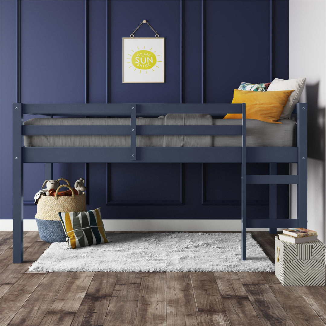 Milton Junior Twin Size Wooden Espresso Loft Bed for Kids - Blue