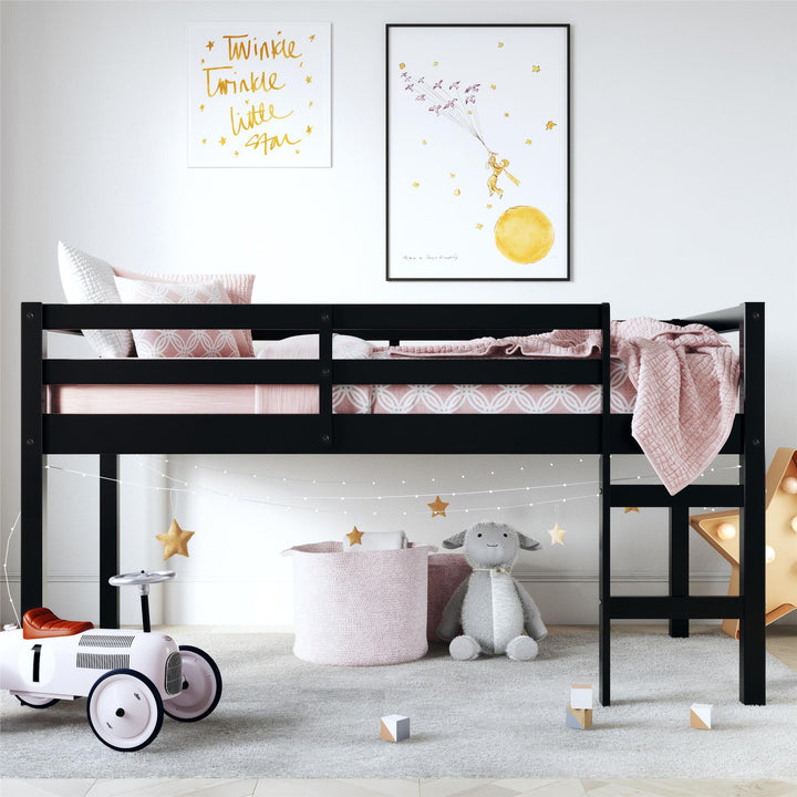 Milton Junior Twin Size Wooden Espresso Loft Bed for Kids - Black