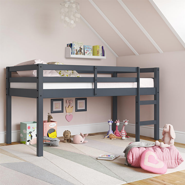 Milton Junior Twin Size Wooden Espresso Loft Bed for Kids - Gray