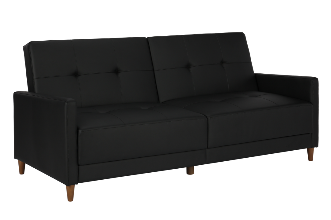 Andora Tufted Upholstered Coil Futon with Wooden Legs - Black Faux Leather